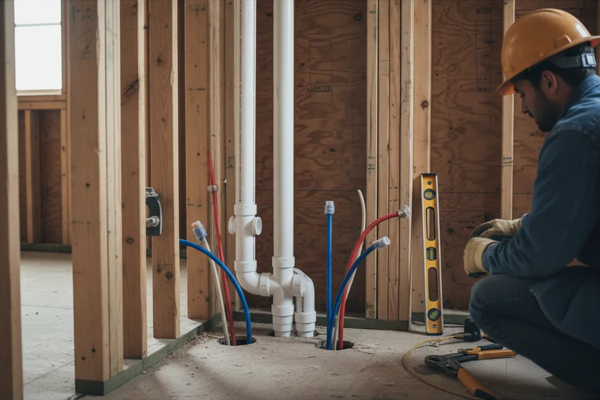 Drain and supply rough-in during Sump Pump Repair in Catawba